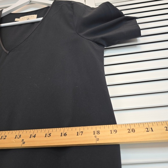 COTELAC Black V Neck Midi Sheath Dress Women's Sz Small Minimalist Career Pocket - Picture 12 of 14